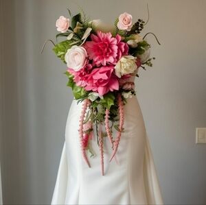 #12 Elegant White A-Line Skirt with Pink Floral Design